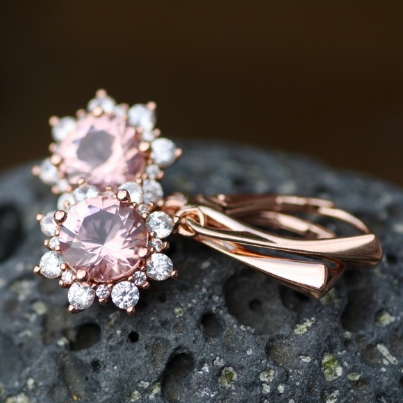 Pink Morganite Earrings Rose Gold , Handmade , Alternate May Birthstone - Picture 4 of 8